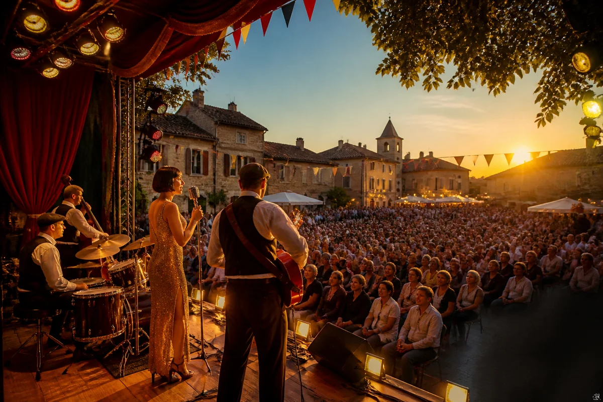 Scène de spectacle en plein air lors d'une fête locale près de Riorges