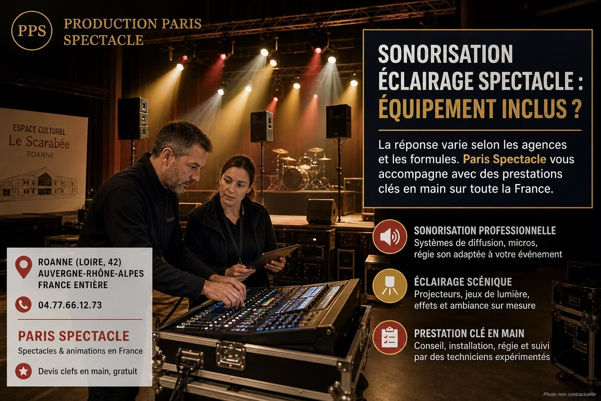 Technicien réglant une console de mixage son lors d'un spectacle événementiel en soirée