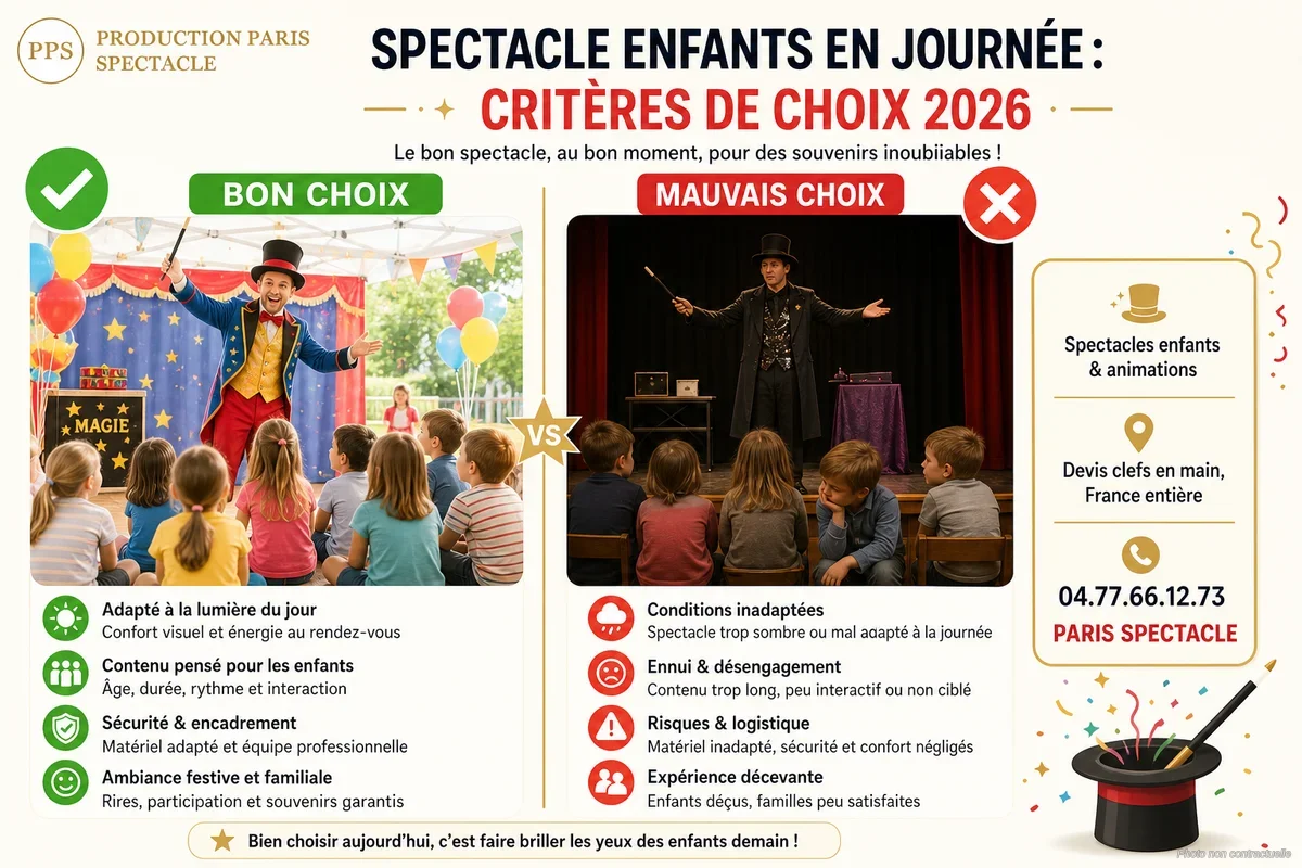 Enfants enthousiastes devant une scène de spectacle en plein air lors d'une fête familiale