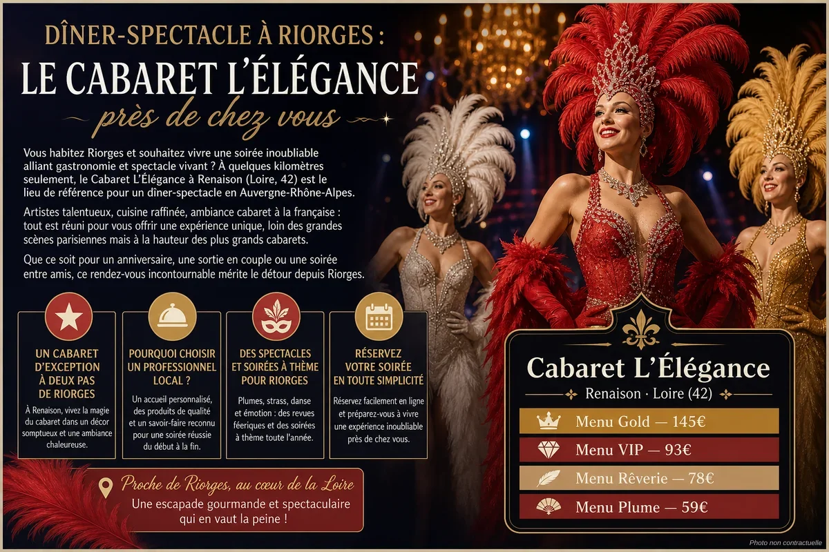Salle de spectacle du Cabaret L'Élégance à Renaison décorée pour un dîner-spectacle