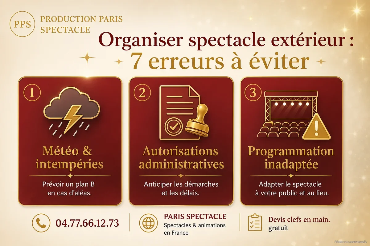 Liste illustrée des erreurs fréquentes lors d'un spectacle en plein air lors d'une fête locale