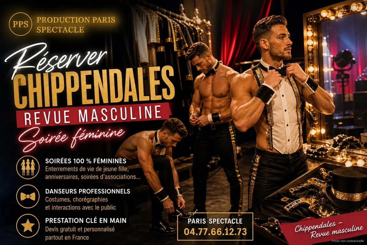 Spectacle de danseurs masculins professionnels sur scène lors d'une soirée féminine en salle de spectacle