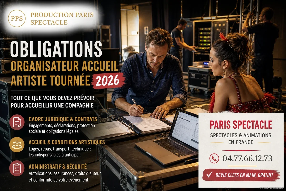 Organisateur de spectacle consultant un contrat artistique avec un artiste avant une tournée