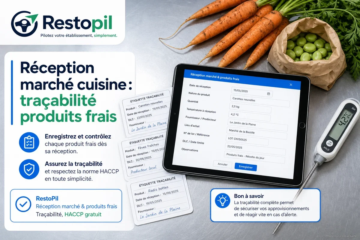 Chef cuisinier vérifiant des légumes frais reçus d'un marché local dans une cuisine professionnelle