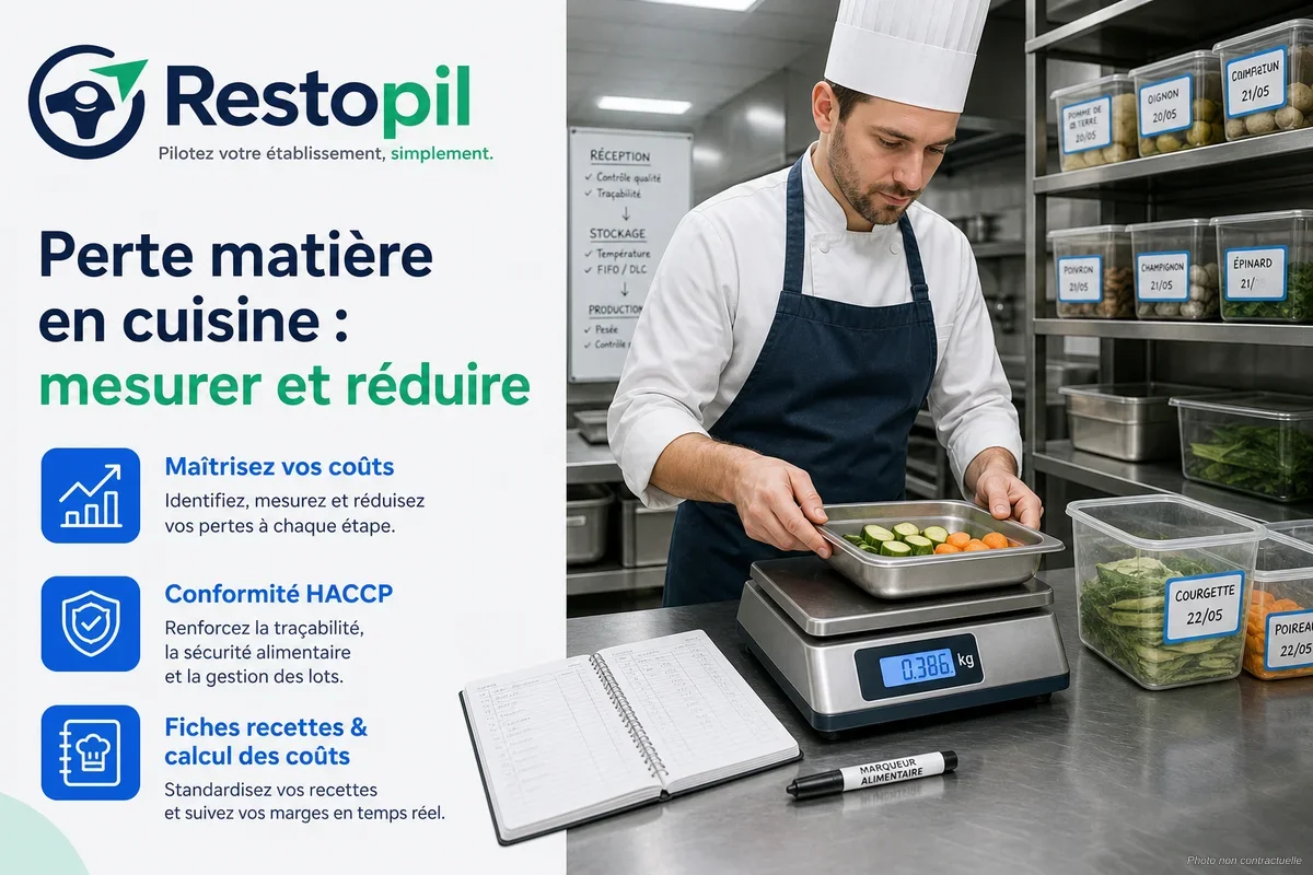 Chef cuisinier en cuisine professionnelle inspectant des denrées fraîches à la réception