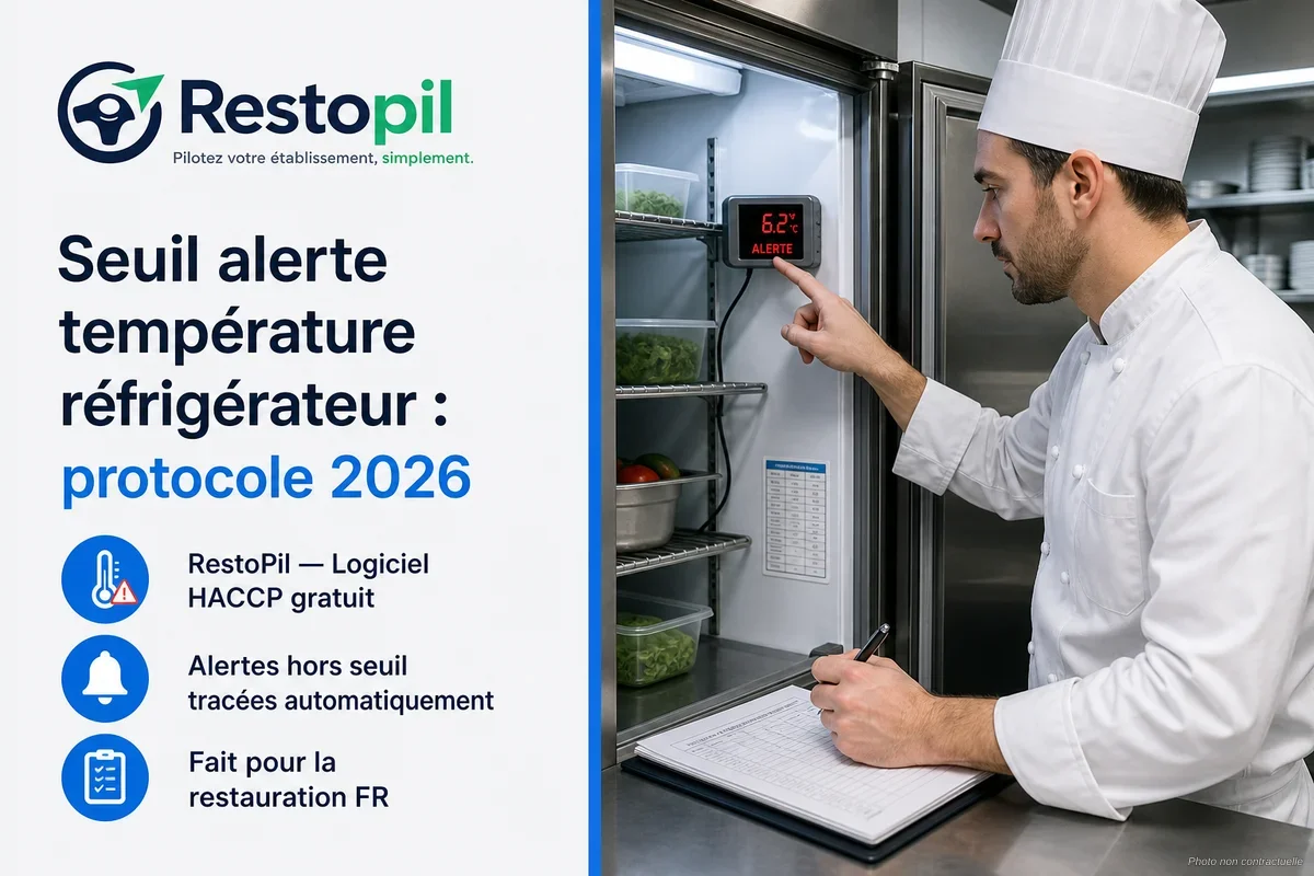 Thermomètre affiché sur une chambre froide professionnelle en cuisine de restaurant