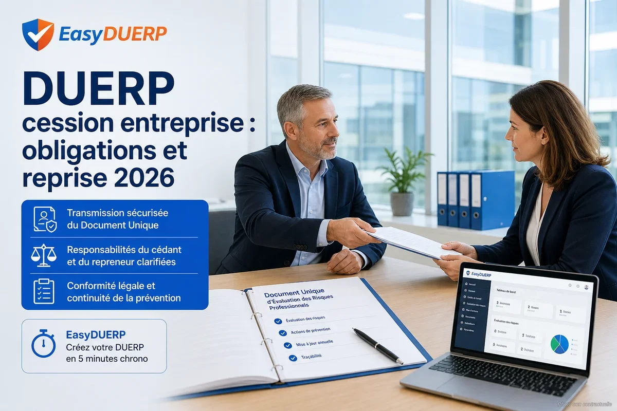 DUERP cession entreprise : obligations et reprise 2026