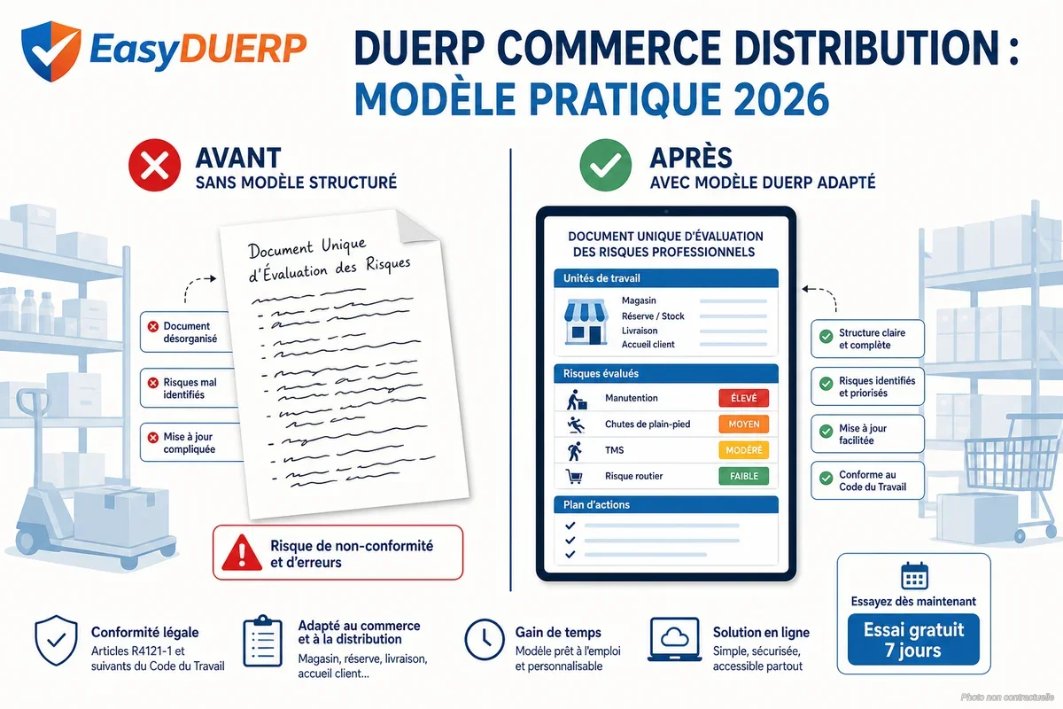 DUERP commerce distribution : modèle pratique 2026