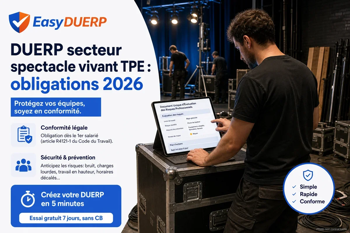 DUERP secteur spectacle vivant TPE : obligations 2026