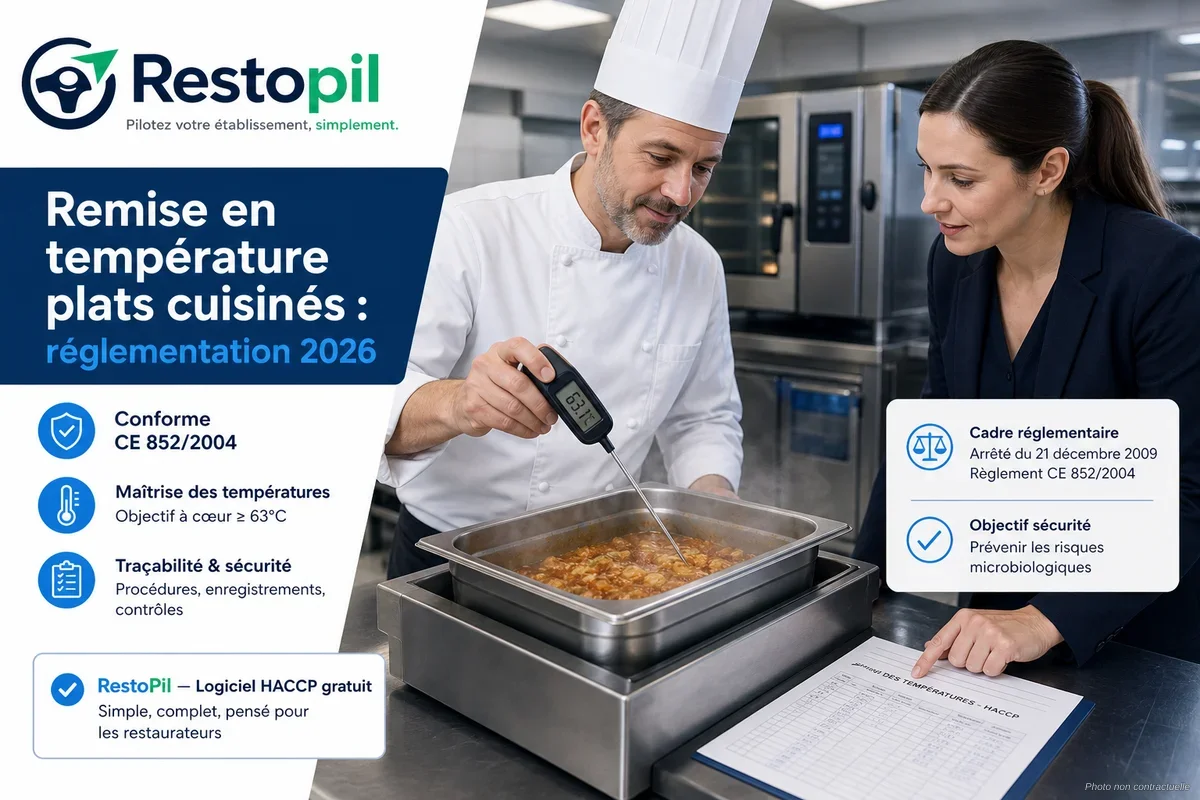 Chef professionnel contrôlant la température à cœur d'un plat chaud en cuisine professionnelle