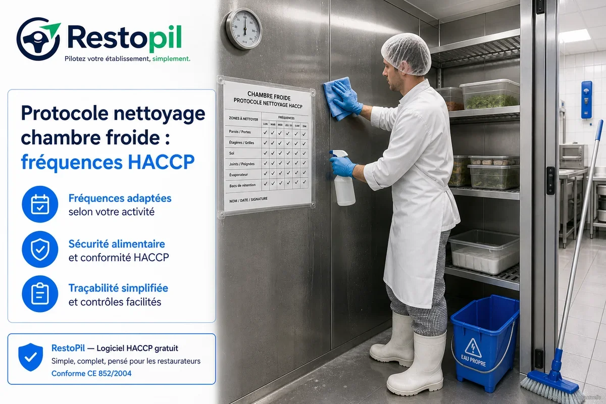 Nettoyage professionnel de l'intérieur d'une chambre froide dans une cuisine de restaurant