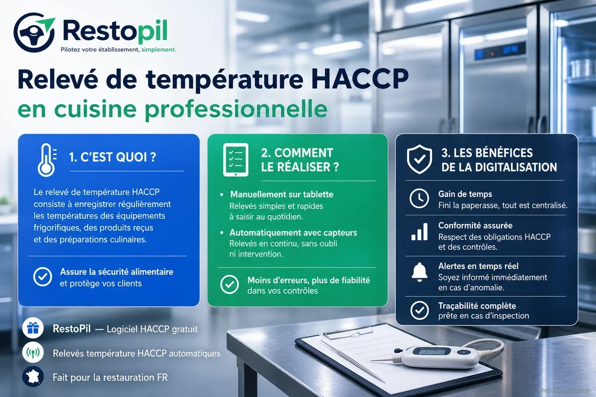 Thermomètre sonde utilisé pour un relevé de température HACCP dans une chambre froide de restaurant