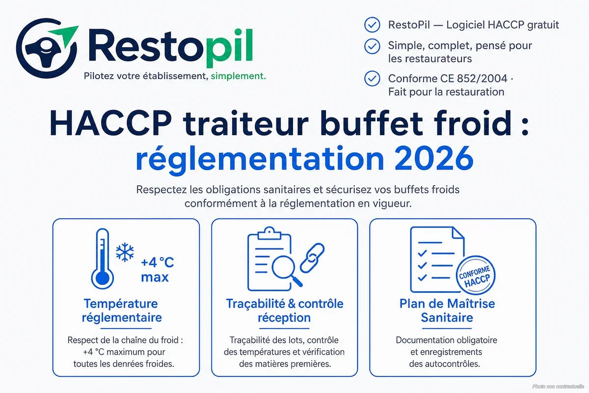 Contrôle de température d'un buffet froid traiteur en cuisine professionnelle