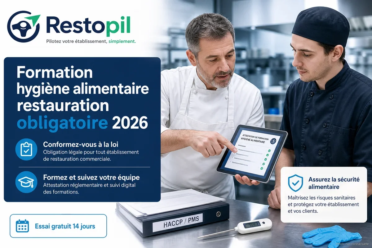 Formateur expliquant les règles d'hygiène alimentaire à une équipe de cuisine professionnelle