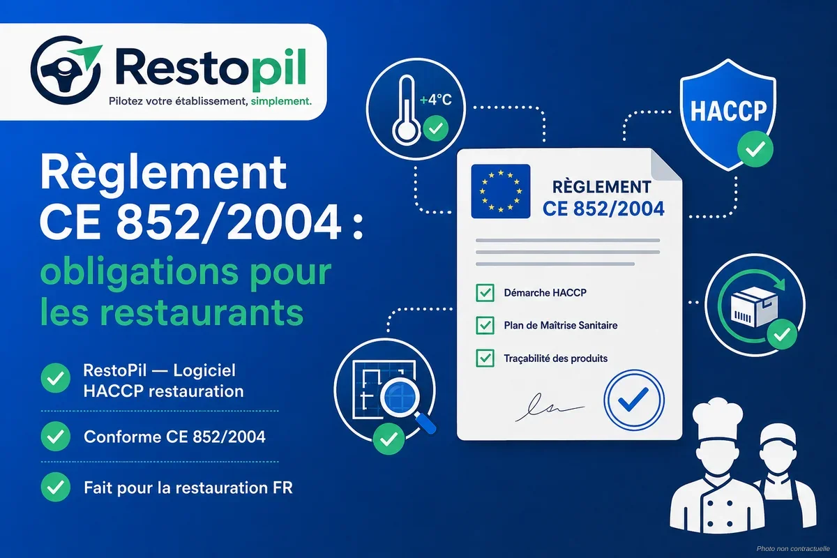 Cuisine professionnelle de restaurant avec chef consultant un document HACCP sur tablette