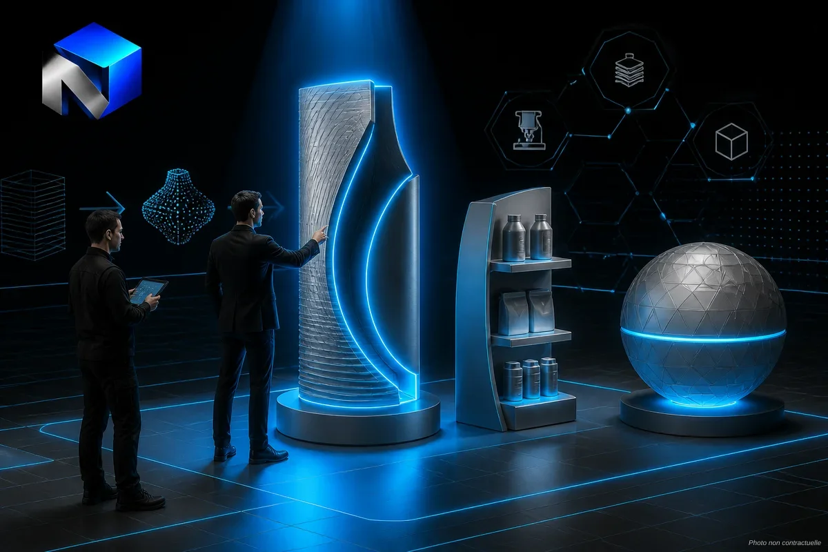 Totem PLV imprimé en 3D grand format installé dans un espace retail français