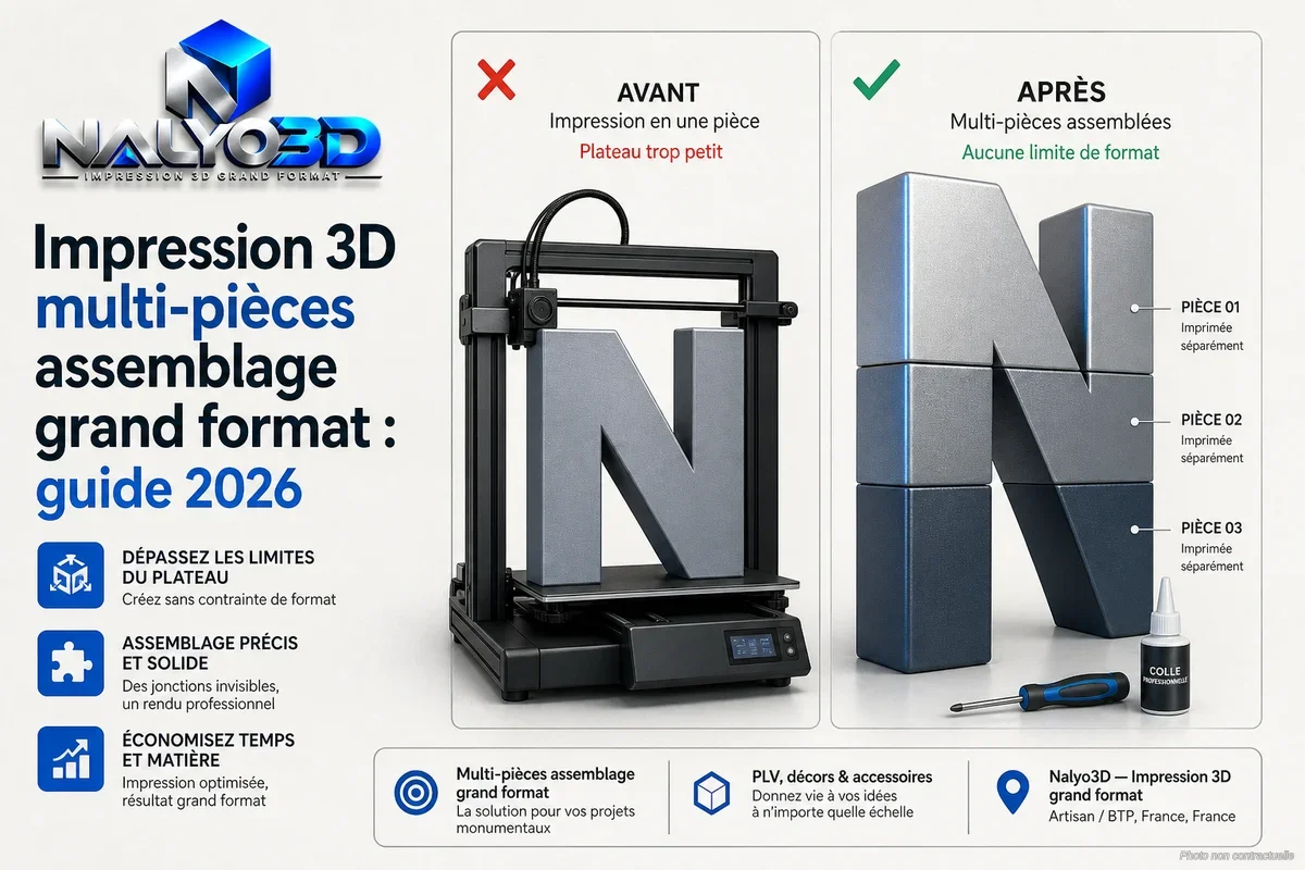 Imprimante 3D grand format en cours d'impression d'une section de décor monumental dans un atelier professionnel